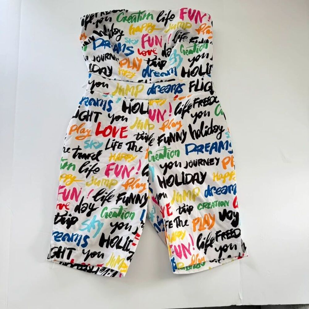 New York & Company Colorful Graffiti Word Print Capri Pants Women’s Small Y2K